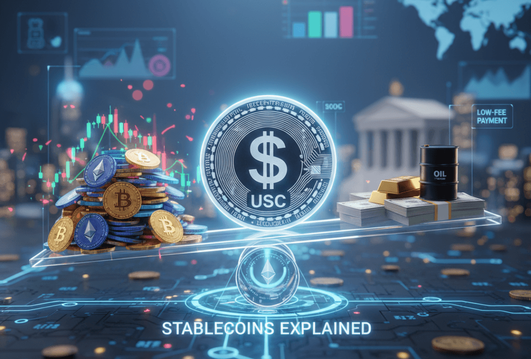 stablecoins explained with digital coin and fiat currency