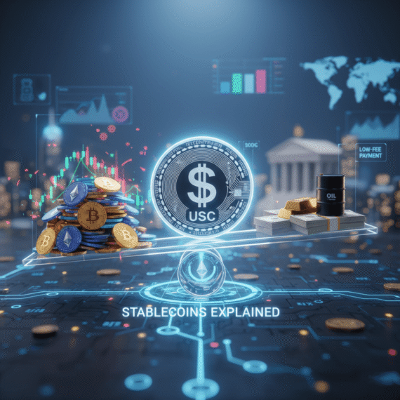 stablecoins explained with digital coin and fiat currency