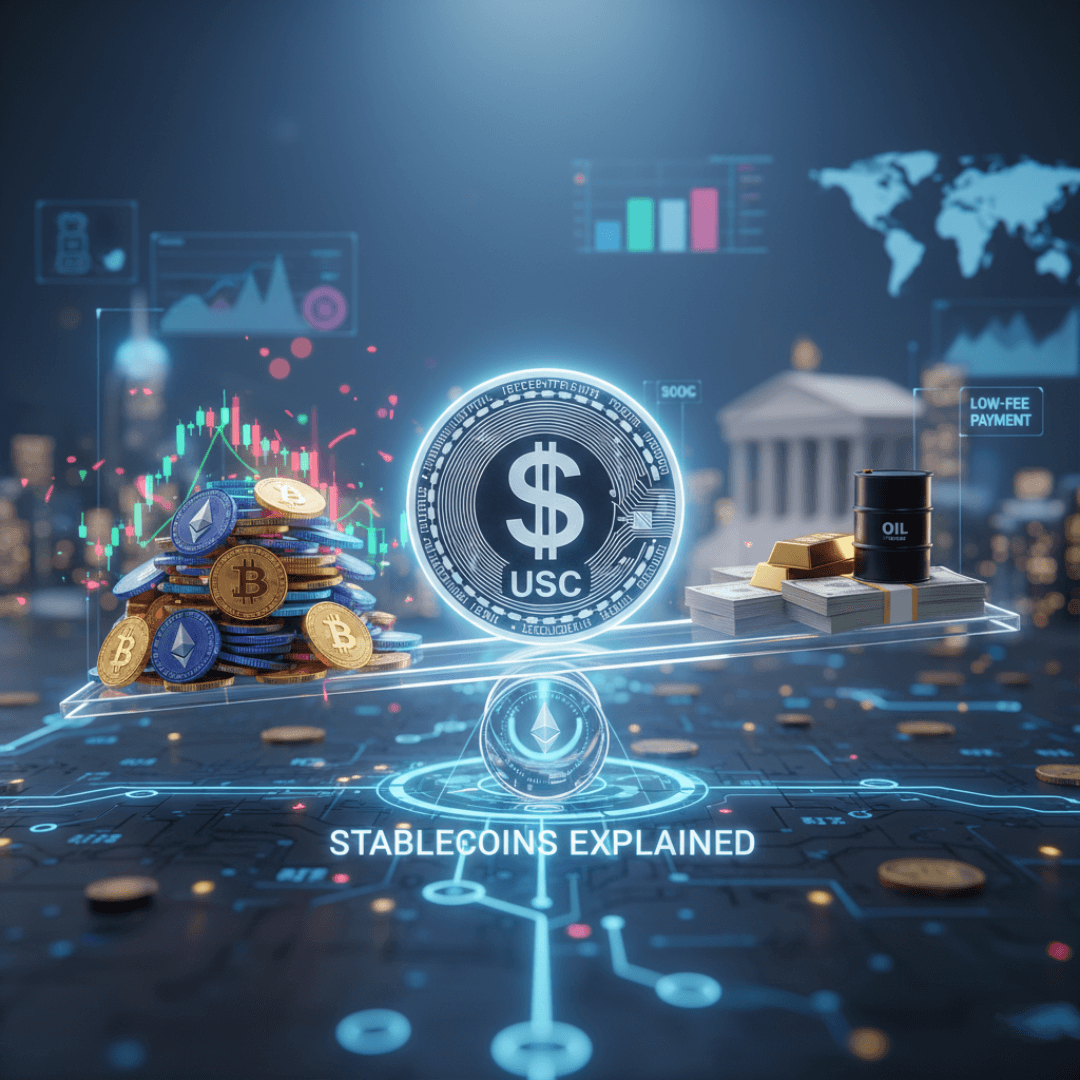 stablecoins explained with digital coin and fiat currency