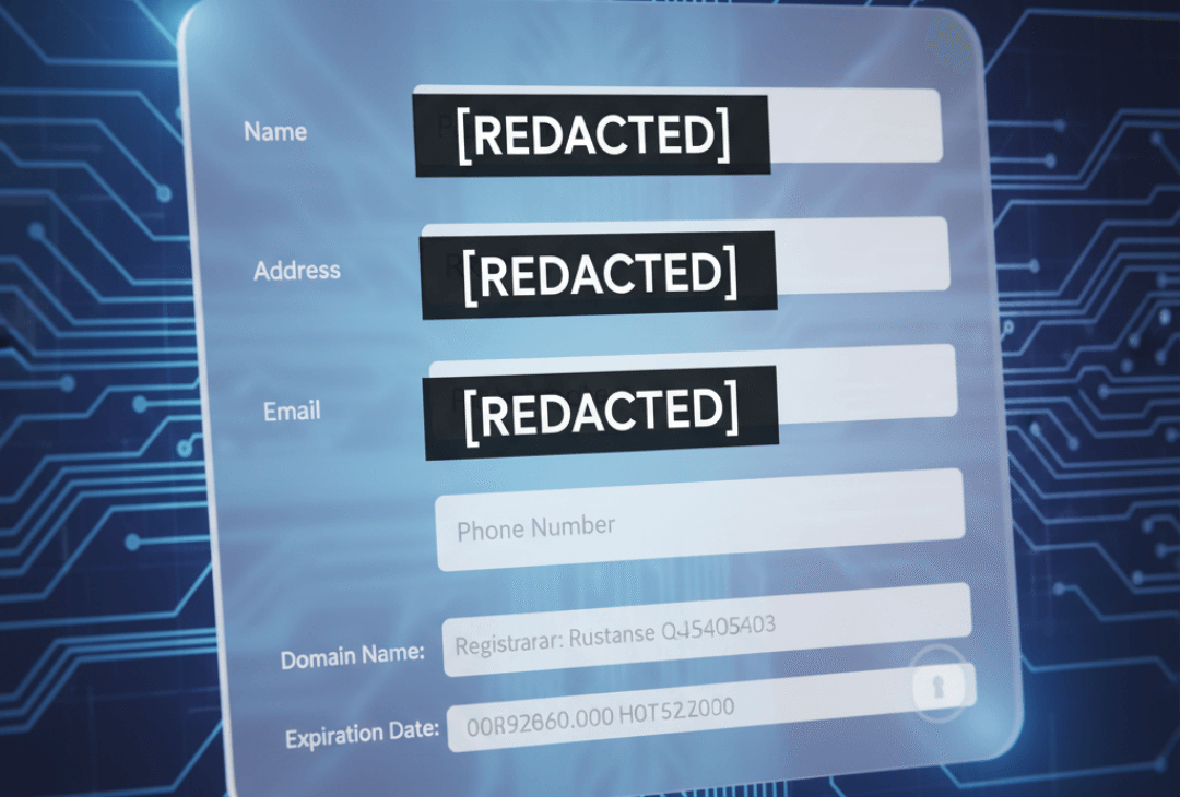 GDPR WHOIS Redaction graphic showing all personal data as