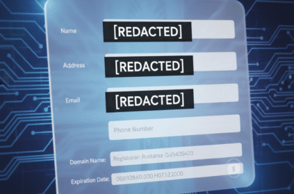 GDPR WHOIS Redaction graphic showing all personal data as
