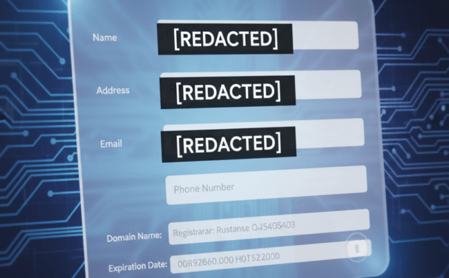 GDPR WHOIS Redaction graphic showing all personal data as