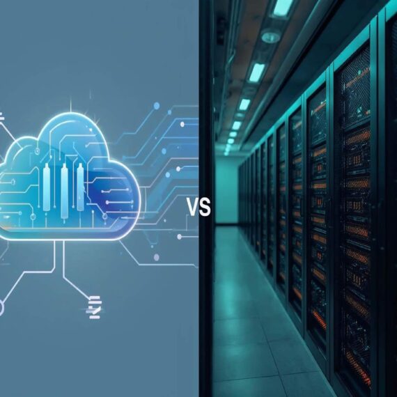 Side-by-side comparison diagram of a single traditional server versus a network of interconnected cloud servers.