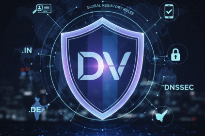 A digital security shield representing domain verification changes and global registry rules.