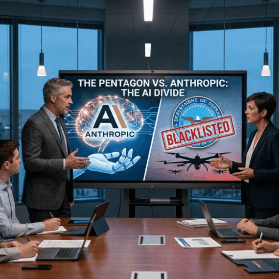 Discussion on Pentagon’s Anthropic AI blacklist, visualizing the clash.
