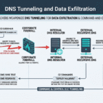 Technical chart showing attackers weaponizing dns tunneling to bypass firewalls and steal sensitive data.