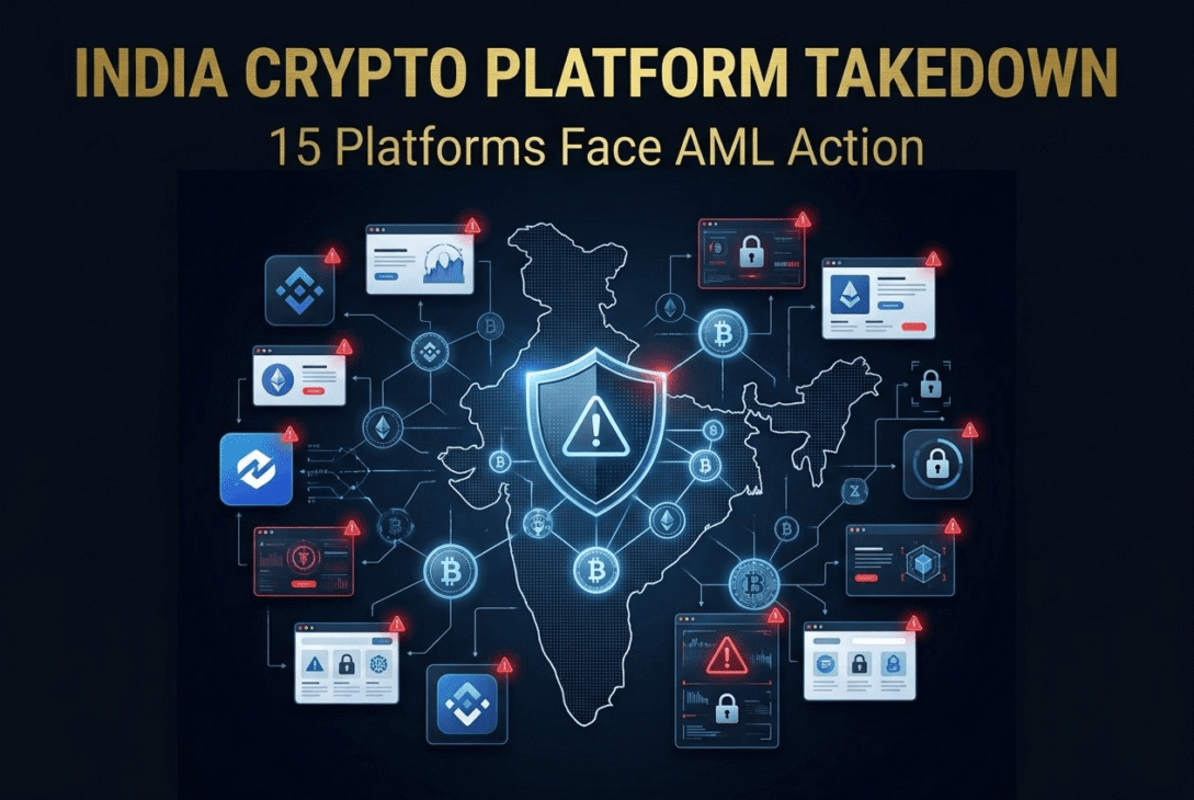 India crypto platform takedown involving 15 crypto platforms over AML violations