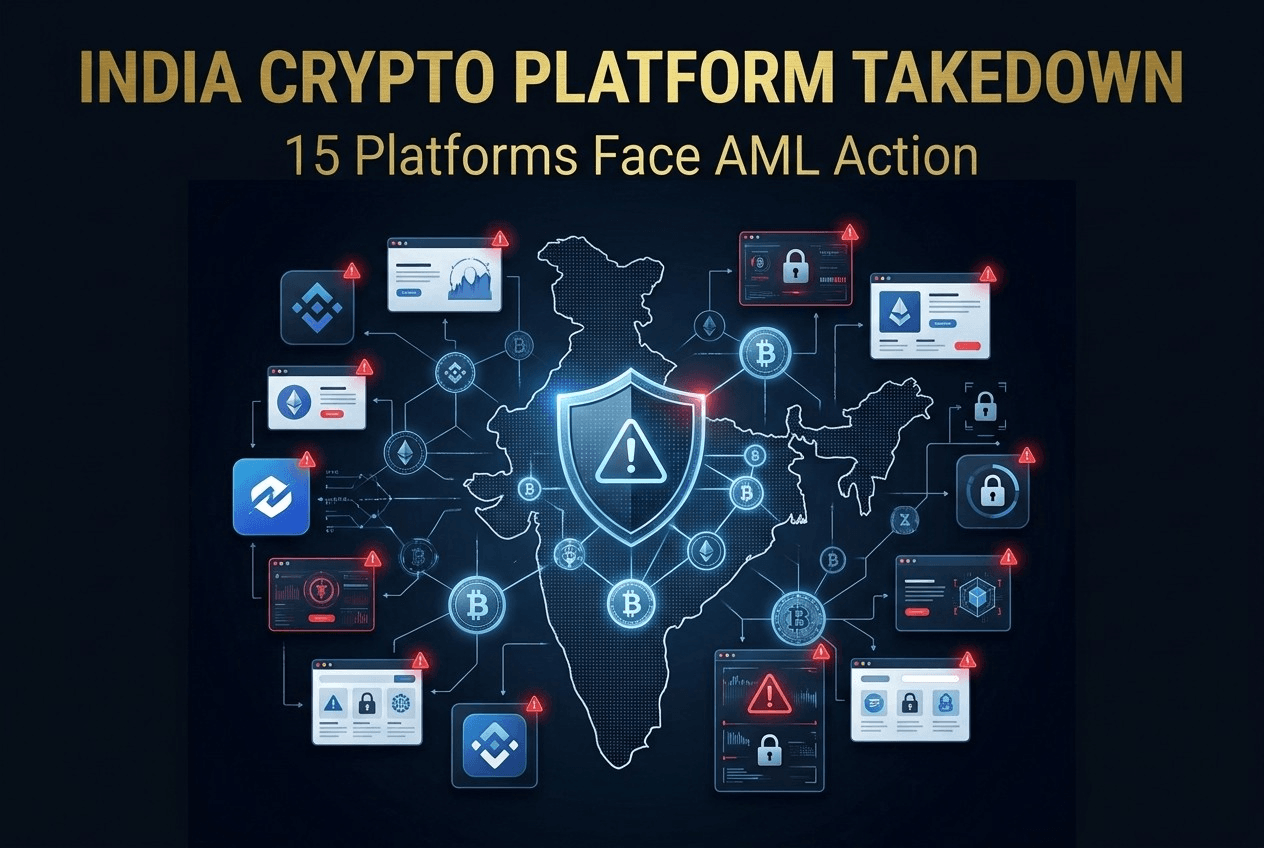 India crypto platform takedown involving 15 crypto platforms over AML violations