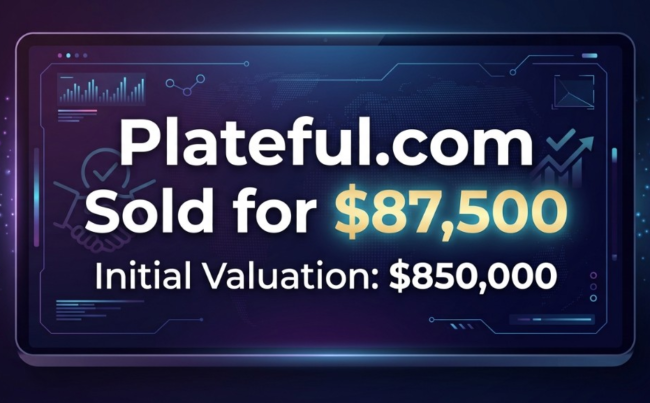 Plateful.com sold for $87,500 domain name sale
