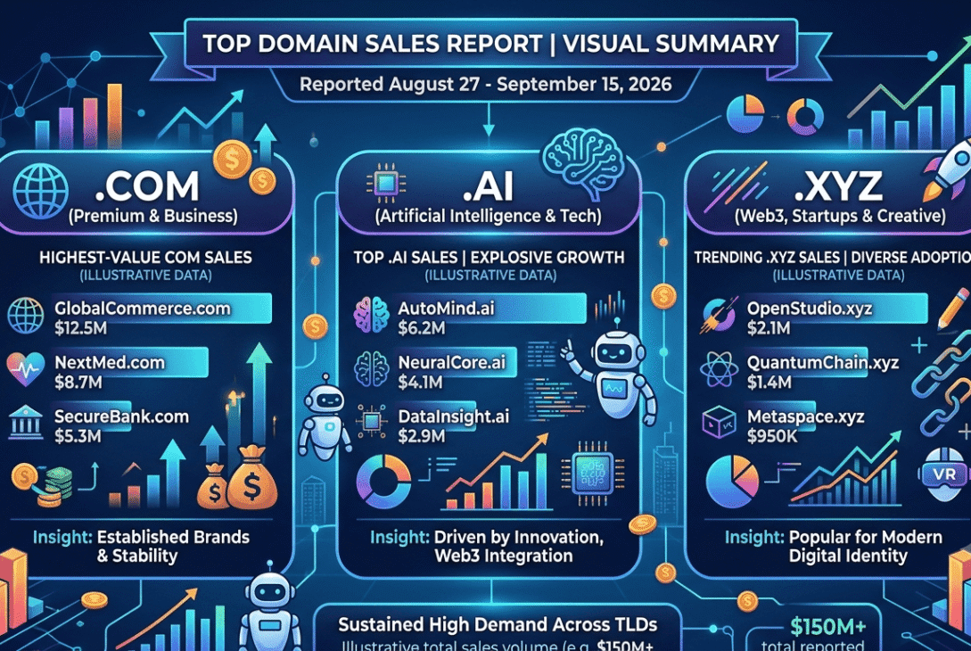 Top domain sales from August 27 to September 15 2026
