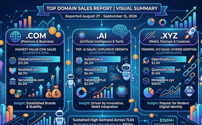 Top domain sales from August 27 to September 15 2026