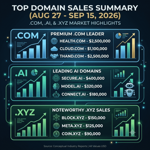 Top domain sales from August 27 to September 15 2026