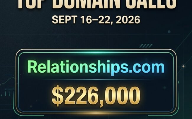 Top domain sales September 16-22 2026 led by Relationships.com